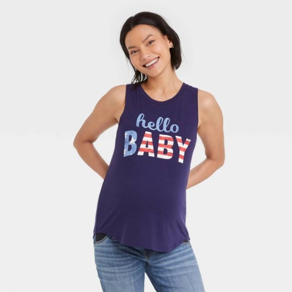 NWT Americana Hello Baby Graphic Maternity Tank Top - Isabel Maternity Small - Picture 1 of 13